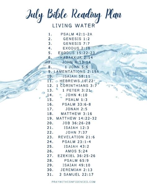 July Bible Reading Plan (Living Waters) July Bible Reading Plan 2024, July Bible Reading Plan, Summer Bible Reading Plan, Psalm 65, Isaiah 12, Psalm 42, Learn The Bible, Psalm 23 1, Psalm 33