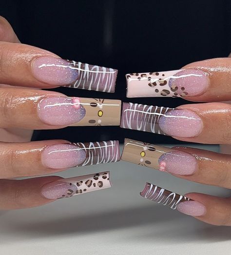 Zebra Print Nails, Cheetah Print Nails, Zebra Nails, My Bae, Cheetah Nails, Hello Kitty Nails, Cat Nails, Square Acrylic Nails, Fire Nails