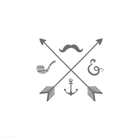 Crossing gray arrows with mustache and pipe badge vector | free image by rawpixel.com / sasi Crossing Arrows Tattoo, Sarah Tattoo, Words Tattoo, Black And White Quote, White Quote, Rose Gold Circle, Arrow Tattoos, Hand Sketch, Travel Design