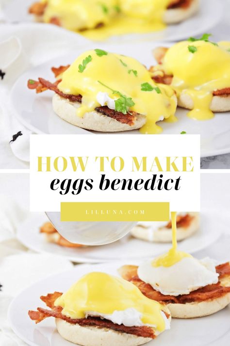 Learn how to make eggs benedict! It's a rich and bold breakfast that is great for lazy weekend mornings, brunch, or holidays! #eggsbenedict #hollandaisesauce #breakfast #eggs #hollandaise Egg Benedict Recipe, Eggs Hollandaise, Eggs Benedict Recipe, Egg Benedict, Best Brunch Recipes, High Protein Smoothies, How To Make Eggs, Wakey Wakey, Breakfast Eggs