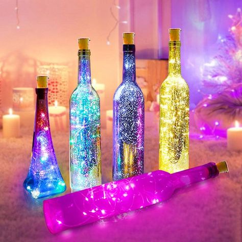 Battery Powered Wine Bottle Lights Flexible LED String Lights | Etsy Wine Bottle Fairy Lights, Bottle Fairy Lights, Wedding Bar Decor, Led Bottle Light, Wine Bottle Lights, Copper Wire Fairy Lights, Wine Bottle Light, Fairy Lights Wedding, Wire Fairy Lights