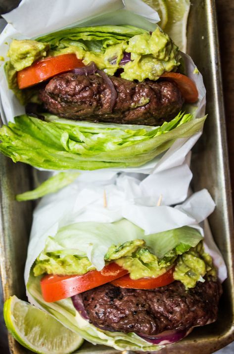 Elk Burgers, Lettuce Burgers, Jalapeno Aioli, Guacamole Burger, Simple Guacamole, Lettuce Wrapped Burger, Easy Guacamole, Healthy Food Motivation, Keto Meals