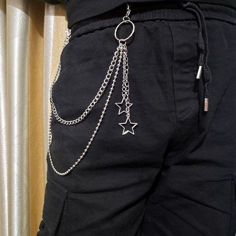 Chained Outfit, Belt Loop Chain, Gothic Silver Metal Chain Belt, Edgy Waist Chain For Festivals, Stars Aesthetic Outfit, Edgy Metal Chain Belt, Silver Punk Chain Belt With Adjustable Chain, Silver Adjustable Chain Punk Belt, Edgy Silver Chain Belt With Chain Strap