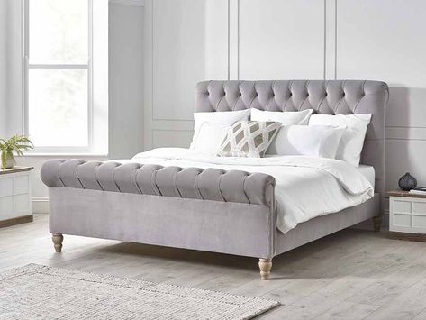 Sleigh Bed Ideas, New House List, English Bed, Fabric Sleigh Bed, Masculine Room, Lift Storage Bed, King Sleigh Bed, Super King Bed, Upholstered Sleigh Bed