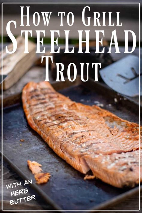 Grilled Steelhead Trout (35 minutes) with a Homemade Herbed Butter is one of the easiest fish to grill. It will surely become a family fave! via @kitchen laughter Grilling Steelhead Trout, Grilled Trout Fillets, Trout On Blackstone Griddle, Grilled Steelhead Trout Recipe, Steel Head Trout Recipes, Steelhead Recipes, Steelhead Trout Recipe Baked, Grilled Trout Recipes, Trout Fillet Recipes