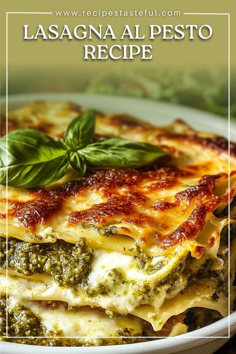 This Lasagna al Pesto is a flavorful twist on the classic Italian dish, featuring layers of creamy pesto béchamel sauce, a rich cheese mixture, and tender lasagna noodles. It’s the perfect comforting meal that brings fresh basil pesto into every bite, delivering a delightful herby, cheesy experience. Gourmet Lasagna Recipe, Spanakopita Lasagna, Lasagna Pesto, Pesto Chicken Lasagna, Pesto Lasagna Recipe, Chicken Pesto Lasagna, Lasagna Ideas, Lasagne Pesto, Lasagna Verde