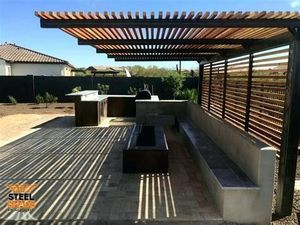 cantilever pation structures - Brave Search Car Pergola, Steel Pergola, Patio Pergola, Building A Pergola, Modern Pergola, Metal Pergola, Pergola Attached To House, Pergola Design, Wooden Pergola