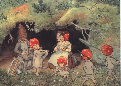 https://flic.kr/p/2CGgwV | Tomtebobarnen | Mushroom Children - Family Artist: Elsa Beskow From the book Children of the Forest Children Of The Forest, Fairytale Art, Art And Illustration, Fairy Art, Childrens Illustrations, Childrens Art, Children's Book Illustration, Book Illustration, In The Woods