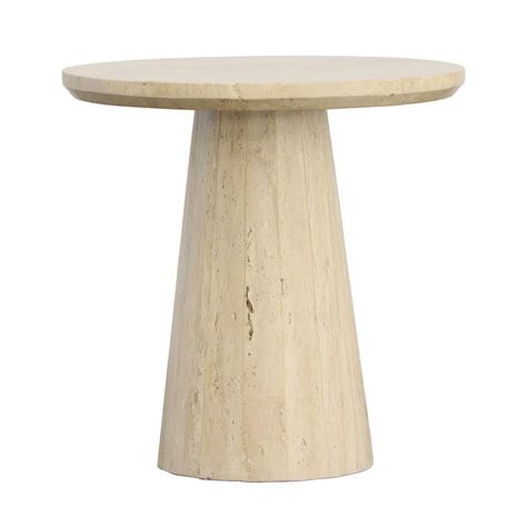 End Tables, Trunks and Boxes - Dovetail Stone End Table, Stone Pedestal, Pedestal End Table, Dovetail Furniture, Pedestal Side Table, Beige Stone, Travertine Stone, Rustic Lodge, Drink Table