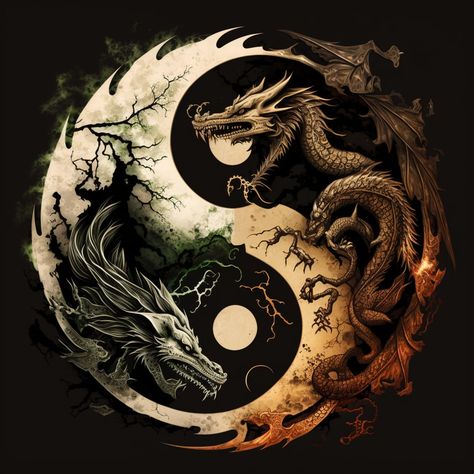 Yin und Yang mit zwei Drachen. Jing Y Jang, Ying Yang Art, Yin Yang Art, Yin Yang Tattoos, Dragon Artwork Fantasy, Japanese Art Prints, Dragon Pictures, Dragon Artwork, Beautiful Dark Art