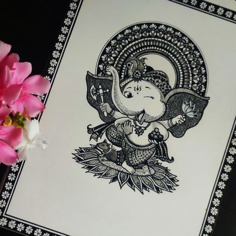 Ganesha Mandala, Doodle Art Bal Ganesh Mandala Art, Ganesh Ji Mandala Art, Ganesha Doodle Art, Lord Ganesha Mandala Art, Ganesha Mandala Art, Mandala Doodle Art, Shading Drawings, Ganesha Mandala, Mithila Painting