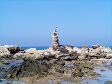 Little mermaid on the Bay of Bengal, Indian Ocean, Ngapali Beach, Myanmar | #FindingMyWanderlustCool #FindYourCool | Art . Journey . Style . Life Chaung Thar Beach Myanmar, Ngapali Beach Myanmar, Ngapali Beach, Mermaid Statues, Bay Of Bengal, Ghost Pictures, Dark Phone Wallpapers, Indian Ocean, Little Mermaid