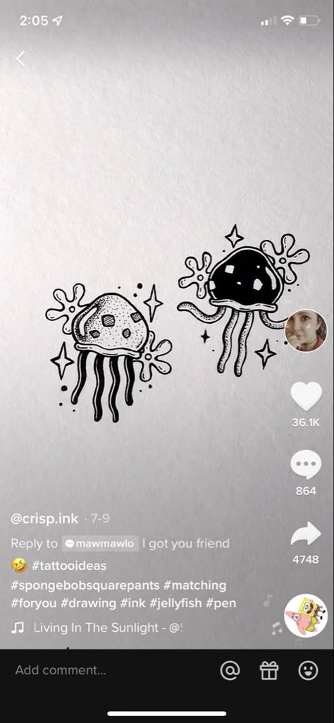 Spongebob Jellyfish, Spongebob Tattoo, Ems Tattoos, Story Tattoo, Jellyfish Drawing, Jellyfish Tattoo, Piercing Tattoo, Spongebob Squarepants, Future Tattoos