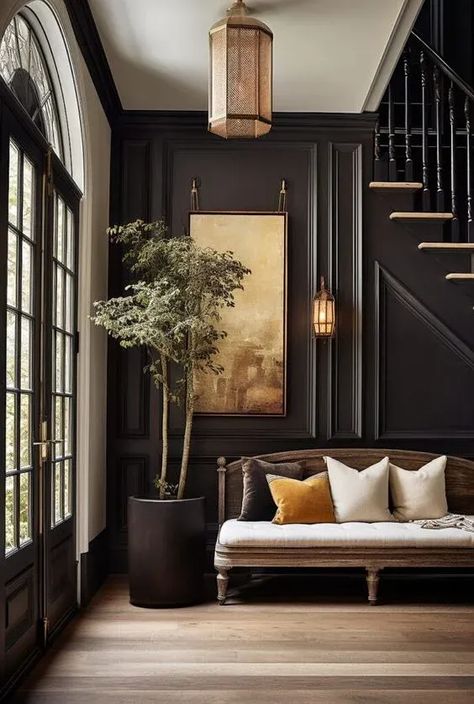 Deep Green Living Room Walls, Moody French Country, Moody Academia, Moody French, Modern Dark Academia, Fen Shui, Gothic Interior, Moody Decor, Interior Design Minimalist