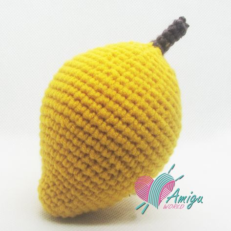 Crochet Mango, Amigurumi Fruit, Crocheted Food, Yellow Mango, Kids Play Food, Amigurumi Food, Crochet Green, Crochet Hearts, Green Mango