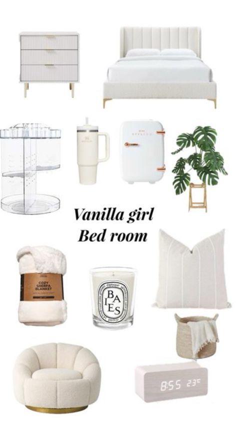 Vanilla Bedroom, Vanilla Girl Bedroom, Room Decor Essentials, Vanilla Aesthetic, Girl Bed, Beige Room, White Room Decor, Room Redesign, Preppy Room Decor