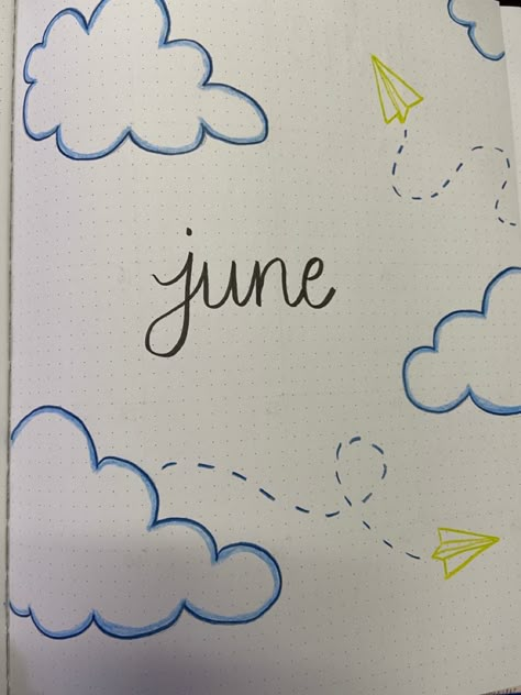 June Book Journal Cover, June Book Journal, June Journal Ideas Cover, Journal June Ideas, Journal Month Page May, May Title Page, June Bullet Journal Cover Aesthetic, August Bullet Journal Cover Easy, June Journal Page