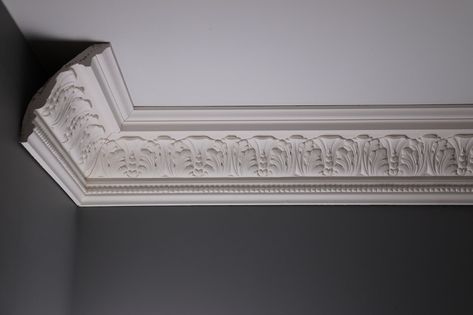 Grand acanthus leaf Victorian coving 130mm x 180mm - Coving Shop London UK Victorian Crown Molding, Victorian Coving, Victorian Cornice, Ceiling Coving, House Hallway, Plaster Coving, Victorian Ceiling, Plaster Cornice, Plaster Mouldings