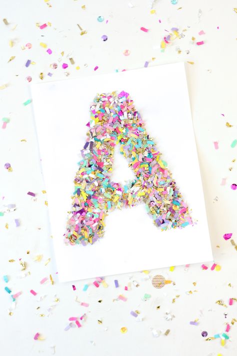 Confetti Crafts, Letter Decoration Ideas, Diy Monogram Letters, Diy Lettering, Confetti Bars, Colorful Crafts, Letter Craft, Diy Confetti, Custom Confetti