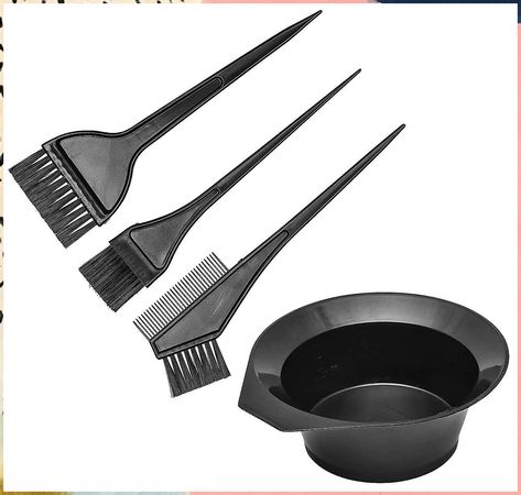 HF Haute Fashion Hair Coloring Dye Brushes with Bowl Kit for Men and Women (Black) - Set of 4 Pieces. A Hair Color Mixing Bow Hair Color Mixing, Types Of Brushes, Hair Color Brush, How To Dye Hair At Home, Hair Dye Brush, Black Hair Dye, Hair Tint, Color Brush, Brush Type