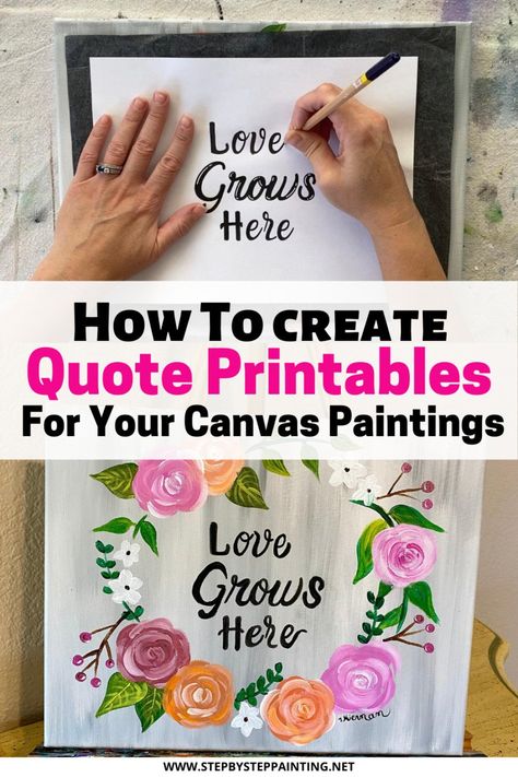 How To Create Quote Printables For Your Canvas Paintings - Step By Step Painting Painting Lettering On Canvas, How To Paint Words On Canvas, Lettering With Acrylic Paint, Canvas With Quotes Diy, Raised Letters On Canvas, Tracie Kiernan, Quote Printables, Bach Bash, Create Quotes