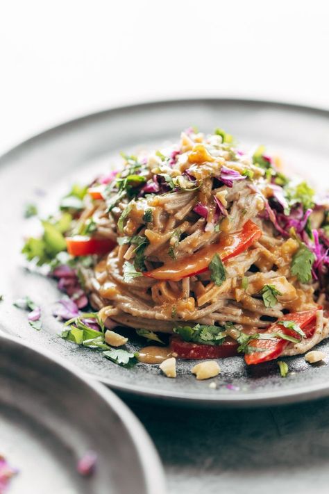 Noodle Chicken Salad, Sweet Potato Noodle Salad, Soba Noodle Salad, Soba Noodles Salad, Soba Noodle, Noodle Salad Recipes, Spicy Peanut Sauce, Peanut Dressing, Peanut Noodles