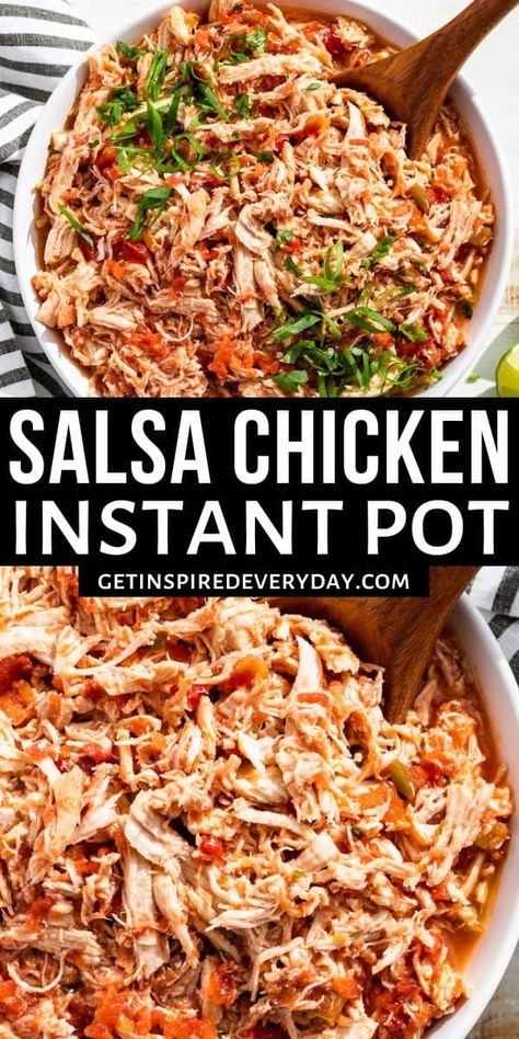 The perfect dinner for weeknights, this Instant Pot Salsa Chicken is family-friendly and versatile. It's made with just 3 ingredients and the Instant Pot does all the work. It's gluten-free, dairy-free, and perfect for tacos, burrito bowls, and quesadillas. We love to meal prep it for the freezer for even faster meals in the future. Instant Pot Salsa Chicken, Instant Pot Salsa, Bowl Of Rice, Instant Pot Recipe, Salsa Chicken, Burrito Bowls, Instant Pot Recipes Chicken, Easy Mexican, Quick Dinner Recipes