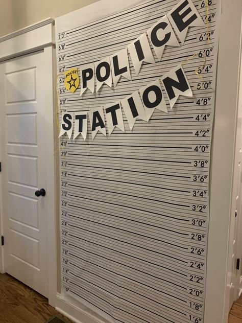 Cops And Robbers Theme Party, Police Classroom Theme, Cop Bachelorette, Cop Theme Bachelorette Party, Cops And Robbers Decorations, Fbi Decorations, Police Party Games, Cops And Robbers Party, Mug Shot