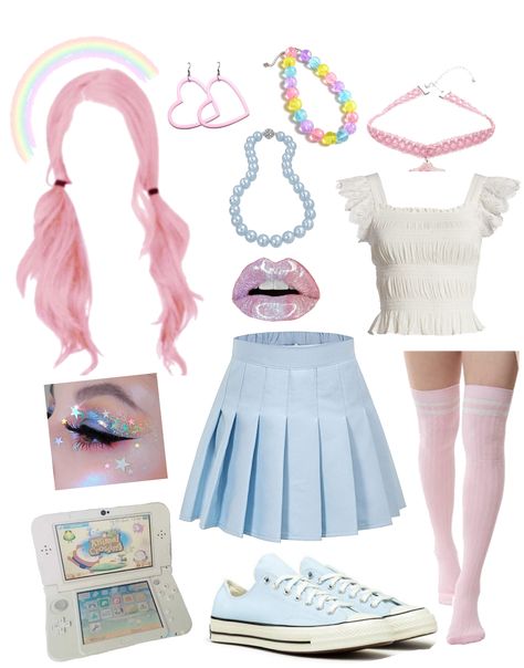 Cotton Candy Outfit Ideas, Cotton Candy Accessories, Cotton Candy Outfit Aesthetic, Cotton Candy Clothes, Cotton Candy Aesthetic Outfits, Candy Outfit Aesthetic, Candy Aesthetic Outfit, Candy Land Outfit Ideas, Candy Theme Outfit