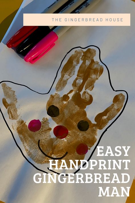 Gingerbread Handprint Art, Gingerbread Art For Toddlers, Rolling Pin Crafts, Gingerbread Man Crafts, Gingerbread Man Activities, Handprint Ornaments, Christmas Art Projects, Gingerbread Crafts, Toddler Art Projects