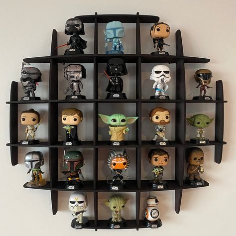 A Figure wall shelf is a versatile and stylish way to display your favorite figures. Whether you collect action figures, vinyl toys, or other small figurines, this shelf is designed to fit them perfectly. The shelf comes in two different sizes, 23.4 inches and 30 inches, so you can choose the one that best fits your collection. The shelf is made from high-quality wood, which gives it a sturdy and durable feel. The wood is available in six different colors, so you can choose the one that best mat Star Wars Funko Pop Display, Funko Collection Display, Funky Pop Display Ideas, Funko Shelf, Figure Display Shelf, Funko Pop Shelf, Funko Pop Display Ideas, Mini Figure Display, Funko Pop Shelves