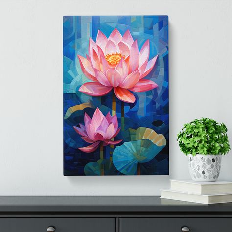 Make a statement. Set the mood. Bring your walls to life with contemporary art that expresses your personality and complements your home decor. Latitude Vive Size: 50cm H x 35cm W x 3cm D Love Canvas Painting, Lotus Flower Painting, Floral Art Paintings, Buddha Art Drawing, Lotus Painting, Abstract Leaves, Cubism Art, Set The Mood, Abstract Acrylic Painting