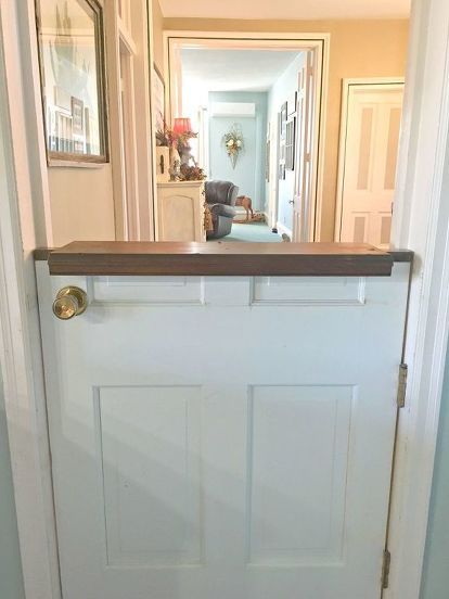 I had always wanted a dutch door into my kitchen. We recently purchased a 132 year old grand lady and it had the perfect place that a dutch door would work in. We also had an extra door since I was removing my butler's pantry door to replace with an antique one. We made sure the door would work in the spot I wanted it for and my husband did the rest for me.   This is the perfect look I was going for.  A simple day project and a very inexpensive one.  Especially if you already have an e… Dutch Door Diy, Dutch Door Interior, Door Stopper Diy, Dutch Doors Diy, Fish Farm, Half Doors, Make A Door, Diy Basement, Door Diy