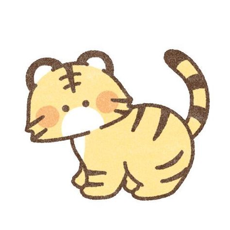 Tiger Sketch Easy, Simple Tiger Drawing, Cute Red Panda Drawing, Tiger Drawing Easy, Cute Tiger Drawing, Easy Tiger Drawing, Tiger Doodle, Pumas Animal, Kawaii Tiger