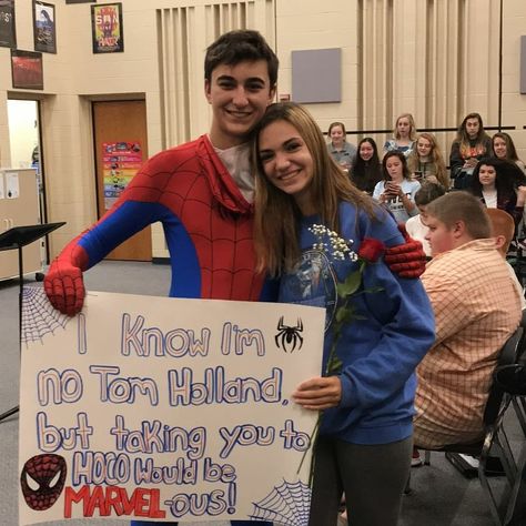 Homecoming Proposal Spiderman Cute Hoco Proposals, Cute Promposals, Funny Prom, Homecoming Signs, Cute Homecoming Proposals, Cute Prom Proposals, Dance Proposal, Hoco Proposals, Hoco Proposals Ideas