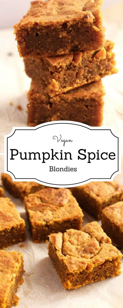 Pumpkin Spice Blondies - Broke foodies Healthy Vegan Dessert, Cheesecake Vegan, Weight Watcher Desserts, Vegan Pumpkin Spice, Vegan Pumpkin Recipes, Blondies Recipe, Dessert Party, Cake Vegan, Desserts Vegan