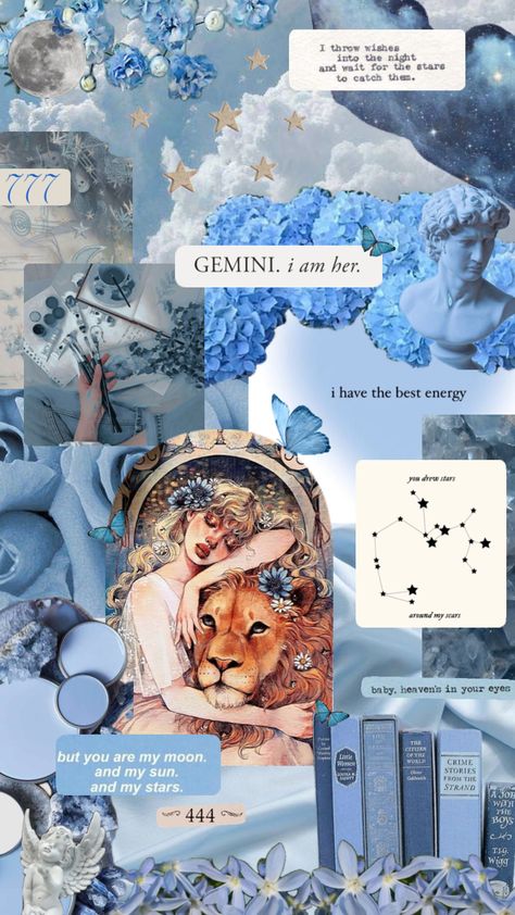 #blueaesthetic #astrology #gemini #sagittarius #leo #flowers #stars #astrologyvibes #wallaper #fyp Gemini Wallpaper, Sagittarius Leo, Gemini Sagittarius, The Tig, You Are My Moon, Astrology Gemini, Cellphone Wallpaper Backgrounds, Zodiac Signs Gemini, Kitty Wallpaper