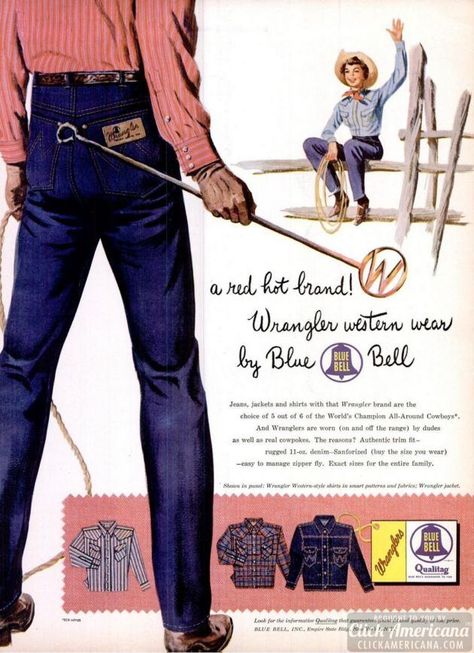 life-apr-5-1954-wrangler-denim-jeans Cowboy Images, Bell Jeans, Vintage Wrangler Jeans, Western Jeans, American Jeans, Rodeo Fashion, Wrangler Shirts, Vintage Wrangler, Wrangler Jeans