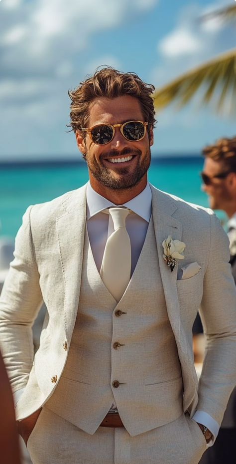 Groomsmen Attire Destination Wedding, Boho Beach Wedding Groom Attire, Destination Wedding Suits Groom Attire Men Beach, Hawaii Wedding Suit, Beachy Groom Attire, Destination Wedding Suit, Destination Wedding Suits Groom Attire, Beach Tuxedo Groom Attire, Beach Wedding Suit Groom