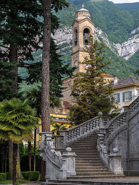 Chiesa di San Lorenzo, Tremezzo, Italy - The steps are not related to the church but lead to a gorgeous public park right on Lake Como Baecation Destinations, Italy Abroad, Comer See, Garda Lake, Italian Lakes, Lake Como Italy, Italy Aesthetic, Como Italy, Italy Vacation