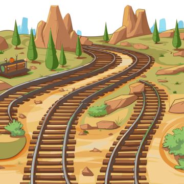 sticker clipart illustration of an animation of train tracks in the desert illustration cartoon,sticker,clipart,cartoon Train Track Illustration, Desert Illustration, Train Cartoon, Train Clipart, Sticker Clipart, Fall Music, Psd Background, Vector Trees, Activity Board