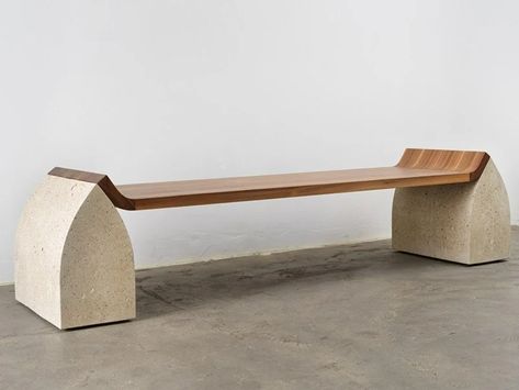 MDF bench TRAAF | Bench by MOVIMENTO Contemporary Bench, Concrete Bench, Viewing Room, Bench Designs, Granite Stone, Street Furniture, American Walnut, Wood Bench, Furniture Designer