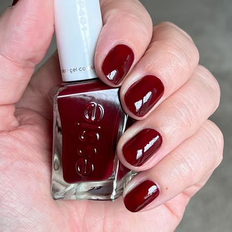 Essie Burgundy Polish, Essie Spiked With Style, Essie Dark Red Nail Polish, Red Nail Polish Essie, Dark Red Gel Nails, Red Nails Polish, Wine Nail Polish, Neon Acrylics, Red Painted Nails