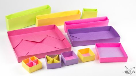 Origami Desk Organiser Tutorial - Nested Boxes - Paper Kawaii Diy Origami Box, Origami Boxes, Origami Star Box, Dollar Origami, Origami Ball, Dollar Bill Origami, Origami Bookmark, Desk Organiser, Cute Origami