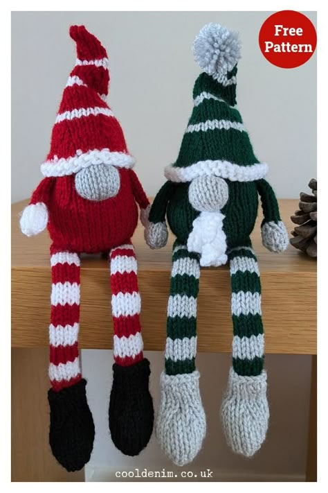 Christmas Gnomes Free Knitting Pattern Gnome Knitting Pattern, Knitted Gnome Pattern Free, Easy Christmas Knitting Patterns Free, Christmas Knitting Patterns Free Xmas, Knit Gnomes, Free Christmas Knitting Patterns, Knitted Gnomes, Knitting Toy Patterns, Knitting Patterns For Christmas