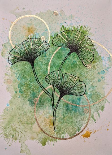 Ginkgo Leaves in Watercolor With Gold Leaf Custom - Etsy Australia Gingko Art, Leaves In Watercolor, Ginkgo Art, Ginkgo Leaves, Peacock Painting, Gold Leaf Art, Diy Watercolor Painting, Leaf Drawing, Ginkgo Leaf