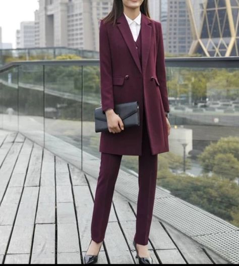 Women’s Suit 3 Piece, Plum Suit For Women, Wine Suit, Three Piece Suit Women's, Wedding Suit Women, Professional Office Wear, Formal Pant Suits, Formal Pant, Womens Suit