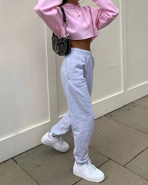 A Girl, Sweatpants, Grey, Wall, Pink, White, Tracksuit Bottoms