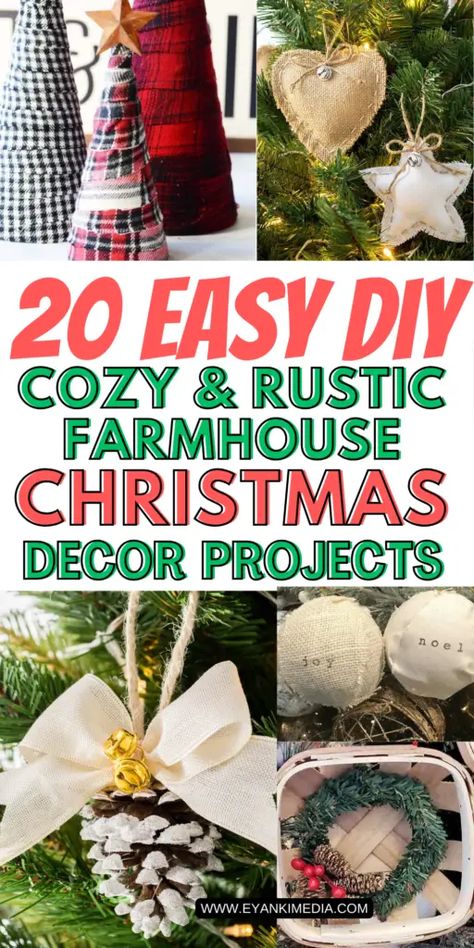 Ready to bring a warm, rustic vibe to your home this holiday season? We've got some amazing EASY DIY Farmhouse Christmas decor projects that'll make your space feel extra cozy and inviting. via @eyankimedia Rustic Christmas Crafts Diy, Rustic Diy Christmas Decor, Christmas Crafts Farmhouse, Christmas Place Cards Diy, Country Christmas Decorations Diy, Farmhouse Christmas Ornaments Diy, Diy Rustic Christmas Decorations, Country Christmas Diy, Diy Farmhouse Christmas Decor