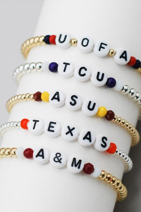 Personalized School Spirit Bracelet School Spirit Bracelets, School Spirit Crafts, Make School, Word Bracelet, Letter Bracelet, Versatile Jewelry, Bracelet Design, Jewelry Essentials, Custom Letters